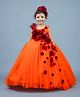 Li&Li BOUTIQUE Sleeveless Frill Flower Applique Fit & Flare Dress - Dark Orange & Maroon