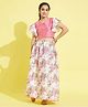 Vastramay Half Flutter Sleeves Vintage Floral Printed Lehenga With Choli - Pink & Cream