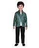 DOTSON Full Sleeves Intricate Floral Pattern Self Design Jacket & Printed Tee With Pant - Green