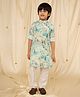 Ministitch Full Sleeves Watercolour Effect Forest Leaves Printed Kurta With Pyjama - Blue