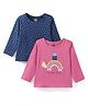 Doodle Poodle 100% Cotton Full Sleeves T-Shirts Dot & Rainbow Print Pack of 2- Pink & Navy