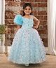 Ministitch One Shoulder Ruffled & Seamless 3D Flowers And Butterflies Embellished & Dobby Work Detailed Fit & Flare Ball Gown - Sky Blue
