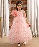Ministitch One Shoulder Ruffled & Seamless 3D Flowers And Butterflies Embellished & Dobby Work Detailed Fit & Flare Ball Gown - Peach