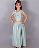M'andy  Sleeveless Frill Detailed Neckline & Floral Foil Printed  Choli &  Lehenga - Green