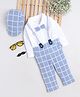 BUMZEE Full Sleeves Solid Shirt With Graph Checked Pant Set With Suspender & Cap - Sky Blue & White