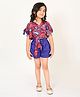 Lil' Drama Half Sleeves Paisley Printed Front Tie Up Top With Solid Shorts - Purple