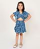 Lil' Drama Flutter Half Sleeves Seamless Floral Printed Crop Top With Coordinating Skirt - Blue