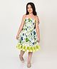 Lil' Drama Sleeveless Floral Printed Fit & Flare Dress With Shoulder Tie Up - Green