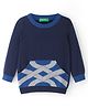 UCB Knitted Full Sleeves Pullover Printed Sweater with Pocket - Blue