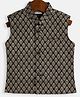 Vastramay Silk Sleeveless Damask Motif Printed Nehru Jacket - Black