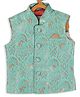 Vastramay Silk Damask Motif Foil Printed Nehru Jacket - Green