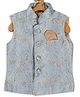 Vastramay Silk Damask Motif Foil Printed Nehru Jacket - Grey