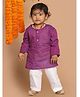 Vastramay Pure Handloom Cotton Full Sleeves Solid Kurta &  Pyjama - Purple & White