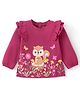 Babyhug Cotton Knit Full Sleeves Tee  & Frill Detailing Squirrel & Floral Print- Maroon