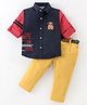 ToffyHouse Cotton Full Sleeves Text Print Shirt & Pant Set with Belt - Navy Blue & Beige