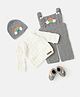 The Original Knit Handmade Full Sleeves Rainbow Embroidered   Crochet Dungaree Set - Grey & Off White