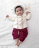 Tiber Taber Pure Cotton Full Sleeves Floral Embroidered Kurta & Dhoti Set - Maroon
