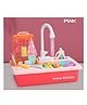 YAMAMA Kitchen Play Set With Automatic Water Cycle System Pretend Play Kitchen Play Sink Toys Set of 25 Pieces-Pink