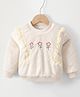 Kookie Kids Full Sleeves Sweatshirt with Floral Embroidery - Beige