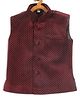 Vastramay Sleeveless Mini Polka Dot Embellished Nehru Jacket - Maroon