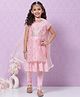 BIBA Half Sleeves Stone  Work Embroidered Lace Embellished Tassel Detail Layered Kurta Suit Set - Pink