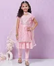 BIBA Half Sleeves Stone  Work Embroidered Lace Embellished Tassel Detail Layered Kurta Suit Set - Pink