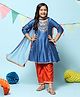 BIBA Three Fourth Sleeves Floral Embroidered & Laced Embellished Kurta Pyjama With Dupatta Suit Set - Blue
