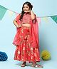 BIBA Sleeveless Mirror Work & Sequin Embellished Choli & Floral Printed Lehenga With Dupatta - Red