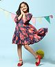 BIBA Three Fourth Sleeves Floral Printed Tiered  Dress - Blue