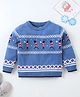 ToffyHouse Cotton Full Sleeves Flatknitted Sweater with Design - Airforce Blue