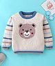 ToffyHouse 100% Flatknitted Cotton Full Sleeves Pullover Bear Design - White Melange
