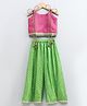 Twisha Girls Sleeveless Motif & Foil Printed Top With Chevron Designed Palazzo - Pink & Green