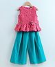 Twisha Girls Sleeveless Floral Swirl Foil Designed Peplum Top With Palazzo - Pink & Turquoise Blue