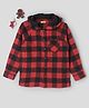 Somersault Christmas Theme Full Sleeves Buffalo Checked Hooded Shirt With Gingerbread Man & Socks Finger Puppets - Red