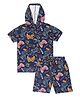 CAVIO Half Sleeves  Video Game Printed Hooded Shirt With Coordinating Shorts - Navy Blue