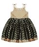 Young Birds Silk Sleeveless Chevron Designed Foil Printed Shoulder Tie Up Ethnic Dress - Green