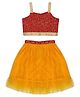 Young Birds Sleeveless Floral Swirl Printed Crop Top With Flared Skirt - Yellow & Red