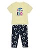 Young Birds Half Sleeves Dream Big Printed Tee With Heart Printed Pajama - Lemon Yellow & Blue