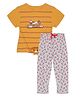 Young Birds Half Sleeves Striped & Dream Big Printed Tee With Cherry Printed Pajama - Mustard Yellow & White