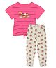 Young Birds Half Sleeves Striped & Dream Big Printed Tee With Cat Printed Pajama - Pink & White
