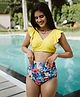 Momsoon Cap Frill Sleeves  Floral Printed Maternity  Swimsuit - Yellow & Blue