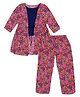 Young Birds Three Fourth Sleeves Seamless Floral Printed Top & Pant With Jacket - Pink & Blue