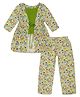 Young Birds Three Fourth Sleeves Seamless Floral Printed Top & Pant With Jacket - Green