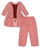 Young Birds Three Fourth Sleeves Seamless Floral Printed Top & Pant With Jacket - Red