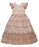Young Birds  Chiffon Cap Frill Abstract Pattern Printed With 100% Cotton Lining Gown - Brown