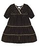 Young Birds Shell Cotton Half Sleeves Lurex Striped Tired Dress  With 100% Cotton Inner Lining - Black