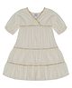 Young Birds Shell Cotton Half Sleeves Lurex Striped Tired Dress  With 100% Cotton Inner Lining - Cream