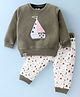 Mini Taurus Cotton Knit Full Sleeves Night Suit with Boat Applique - Olive