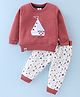 Mini Taurus Cotton Knit Full Sleeves Night Suit with Boat Applique - Brick Red