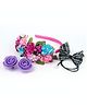 Tia Hair Accessories Set Of 3 Flower Embellished Hair Band Floral Clip & Bow Embellished Rubber Band - Multi Colour